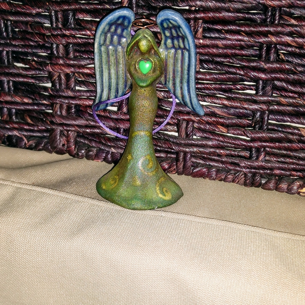 Beautiful Raku Angel Ornament or standing 4" tall